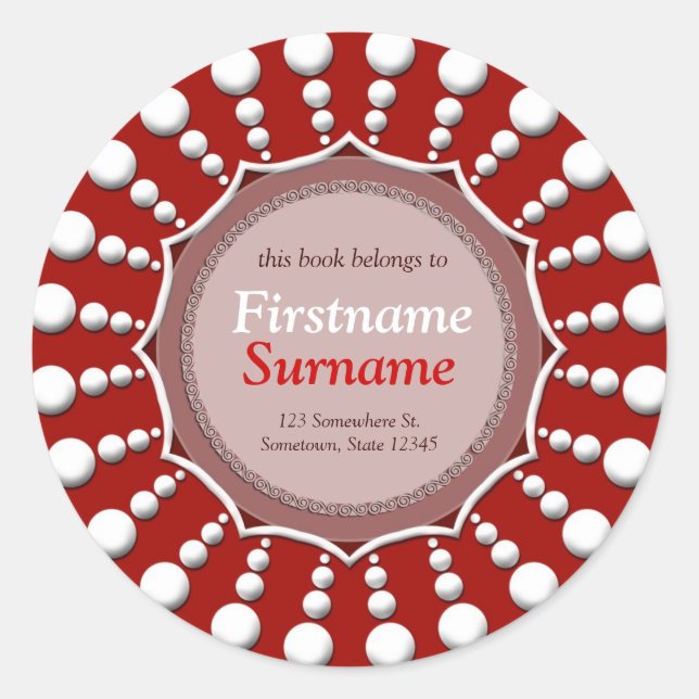 Etiqueta de Etiqueta do Círculo de Pontos Vermelho (Frente)