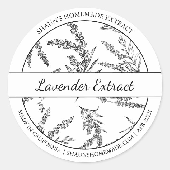 Etiqueta de Extração de Lavanda de Desenhos Preto  (Frente)