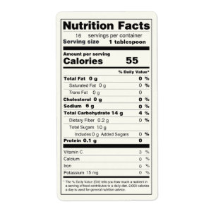 Etiqueta de Fatos Nutricionais com Meio Pint