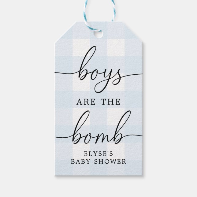Etiqueta de Favor da Bomba Bath Blue Gingham (Frente)