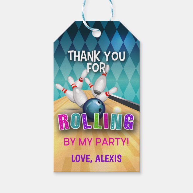 Etiqueta de Favor de Aniversário da boliche - Rola (Frente)