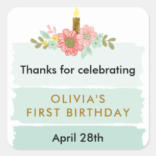 Etiqueta de Favor de Aniversário do Bolo Verde