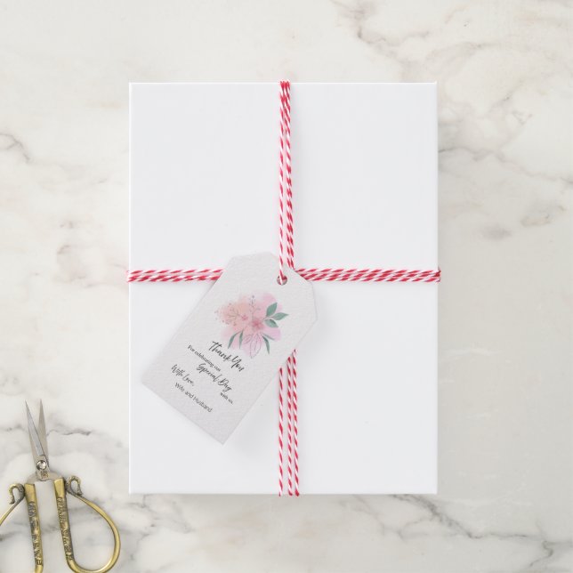 Etiqueta de Favor de Aquarela Floral para Escamudo (Com cordão)