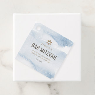 Etiqueta de Favor de Bar Mitzvah em Aquarela Azul