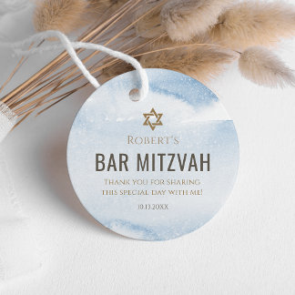 Etiqueta de Favor de Bar Mitzvah em Aquarela Azul