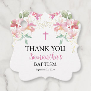 Etiqueta de Favor de Batismo de Menina Floral Rosa