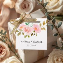 Etiqueta de Favor de Casamento Floral Rosa Pêssego