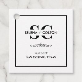 Etiqueta de Favor de Casamento Preto e Branco do E