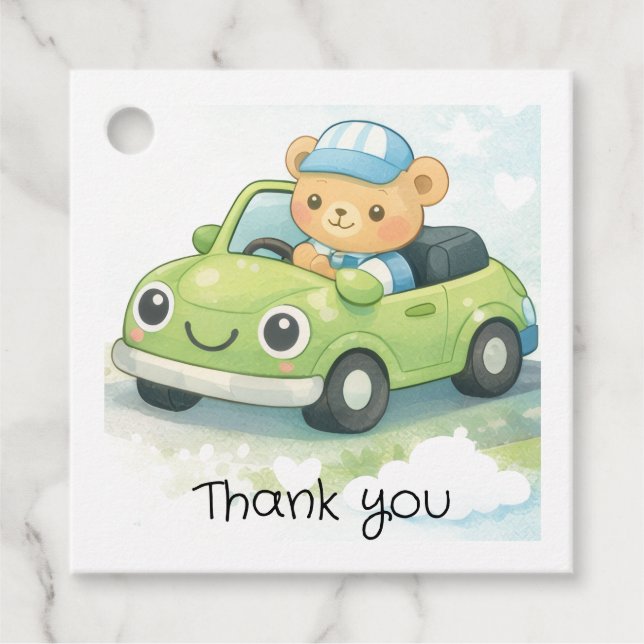 Etiqueta de Favor de Chá de Bebê Tema Carro (Frente)