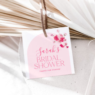 Etiqueta de Favor de Chá de Noiva Floral Rosa Mode