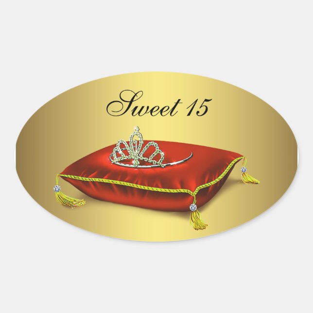 Etiqueta de Favor de Festa Tiara Vermelha Dourada  (Frente)