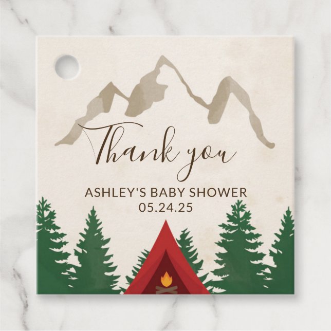 Etiqueta de Favor de Montanha de Acampamento (Frente)