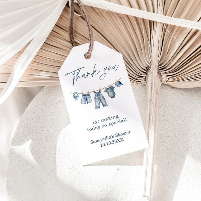 Etiqueta de Favor do Chá de fraldas Azul Jean (Criador carregado)