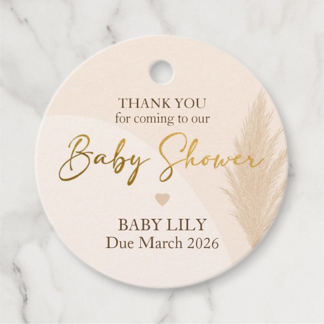 Etiqueta de Favor do Chá de fraldas Boho - Pampas  (Frente)