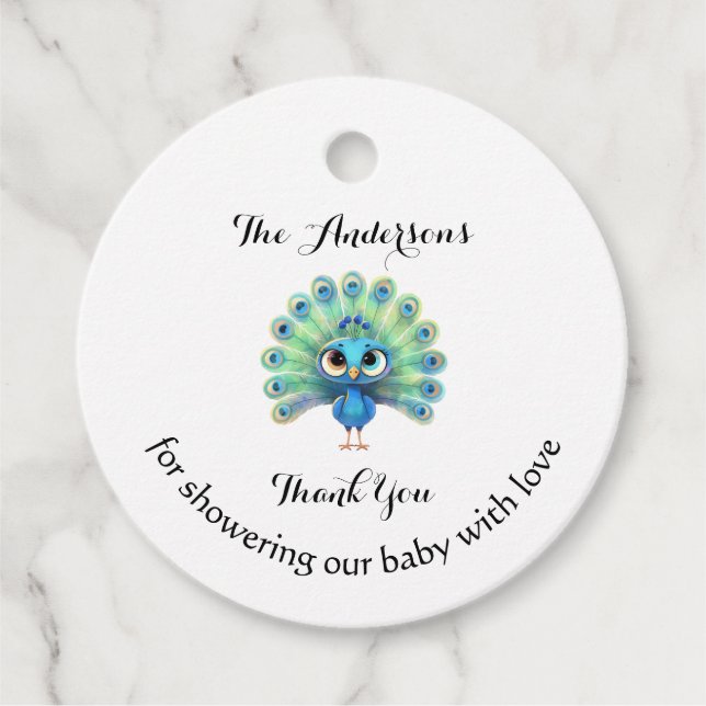Etiqueta de Favor do Chá de fraldas Pavão Azul (Frente)