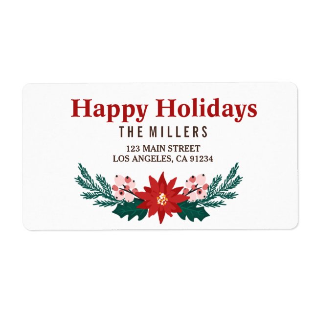 Etiqueta de Feriados Felizes Poinsettia Buquê Feri (Frente)