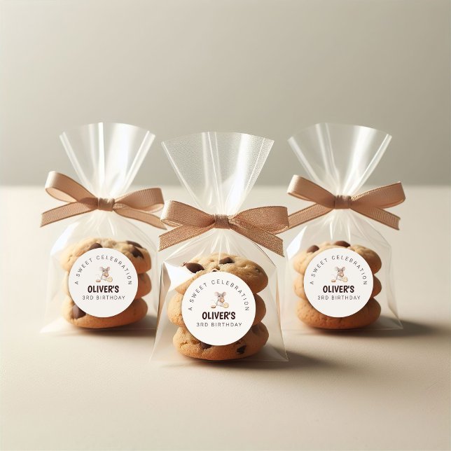 Etiqueta de Festa de aniversário de Mouse e Cookie (Sweet Cookie Mouse Theme Kid Birthday Round Sticker)