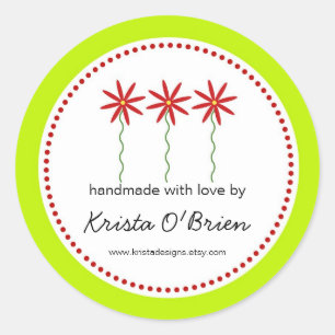 Etiqueta de Flor Vermelho para Itens Feitos à Mane