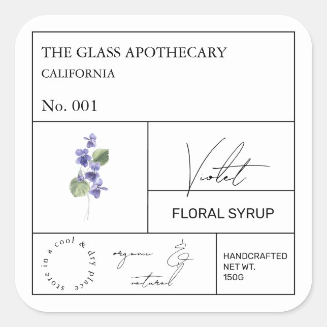 Etiqueta de Flor Violeta Apothecary (Frente)