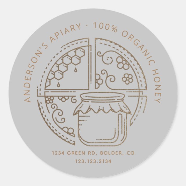 etiqueta de frasco de mel apiário moderno (Frente)