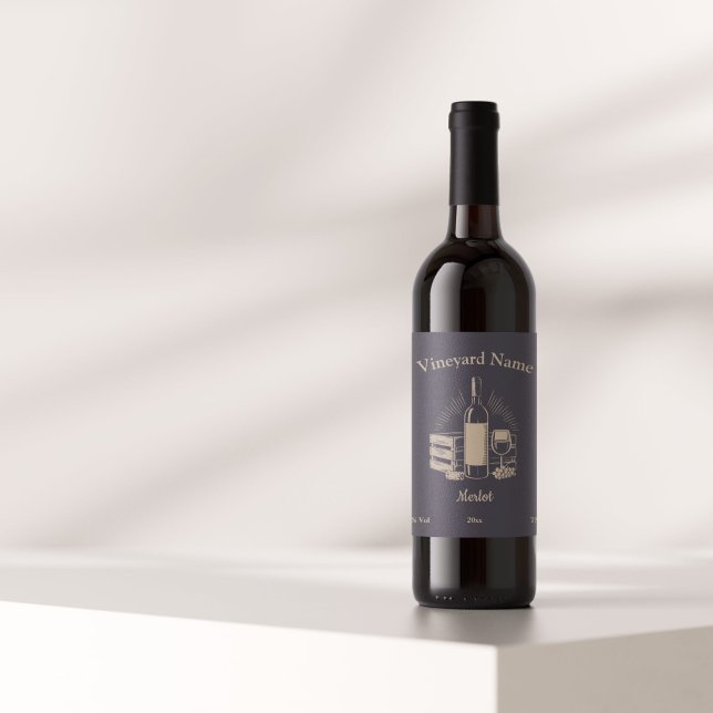 Etiqueta de Frasco de Vinho Preto e Dourado (Black & Gold Wine Bottle Label Sticker)