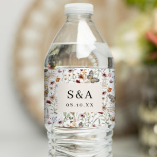 Etiqueta de Garrafa de Água Boho Wildflowers