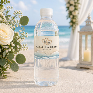 Etiqueta de Garrafa de Água de Casamento de Praia