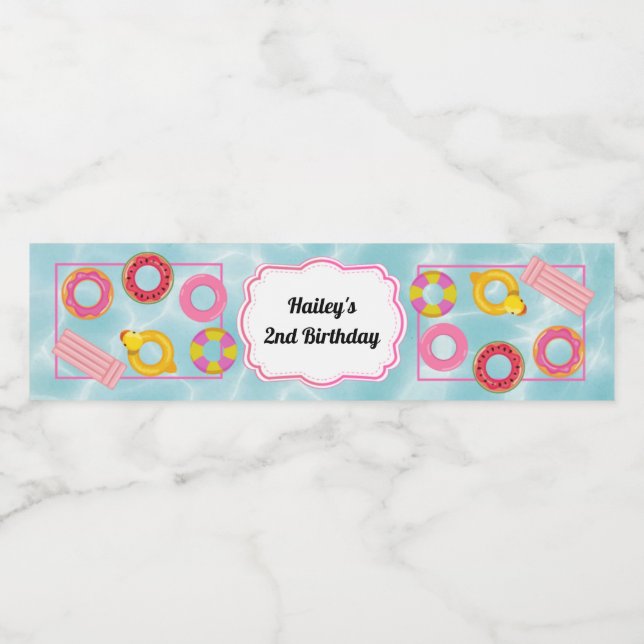 Etiqueta de Garrafa de Água de Piscina rosa (Rótulo Único)