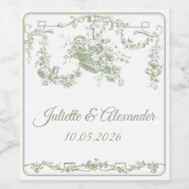 Etiqueta de Garrafa de Casamento Olive Toile de Jo