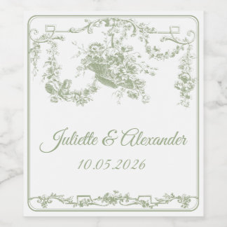 Etiqueta de Garrafa de Casamento Olive Toile de Jo
