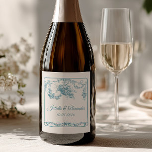 Etiqueta de Garrafa de Casamento Powder Blue Toile