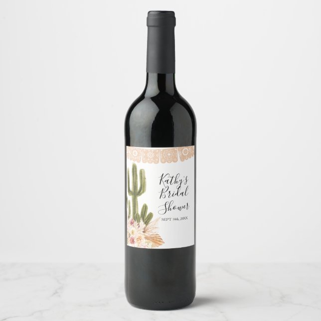 Etiqueta de Garrafa de Vinho Boho Cactus Taco Bout (Frente)