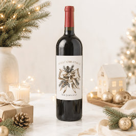Etiqueta de Garrafa de Vinho com Laço de Natal Ele