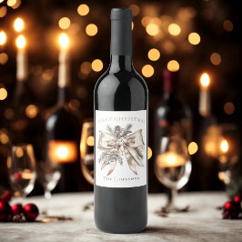 Etiqueta de Garrafa de Vinho com Laço de Natal Ele