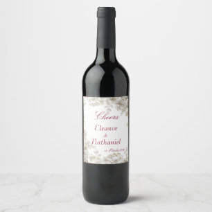 Etiqueta de Garrafa de Vinho de Casamento Burgundy