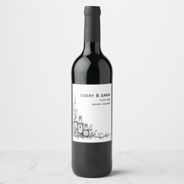 Etiqueta de Garrafa de Vinho de Casamento de Hallo (Frente)