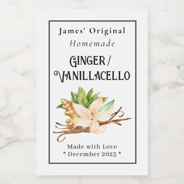 Etiqueta de Ginger/Vanillacello caseira personaliz (Rótulo Único)
