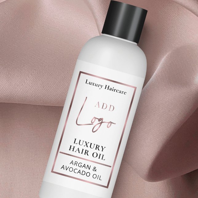 Etiqueta de Invólucro de Frasco Cosmético do Logot (Rose gold and white skincare bottle wrap around labels with space for your logo)