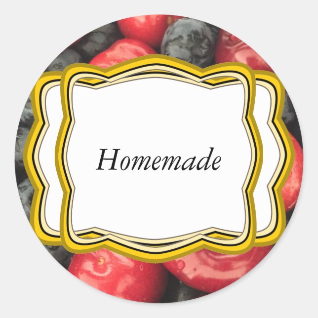 Etiqueta de Jar de Fruta de Blueberry e Cherry (Frente)