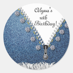 Etiqueta de Jeans Denim Esfolados e Ouros Redondos
