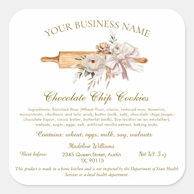 Etiqueta de Lei de Algodão - Home Bakery Ingredien (Frente)