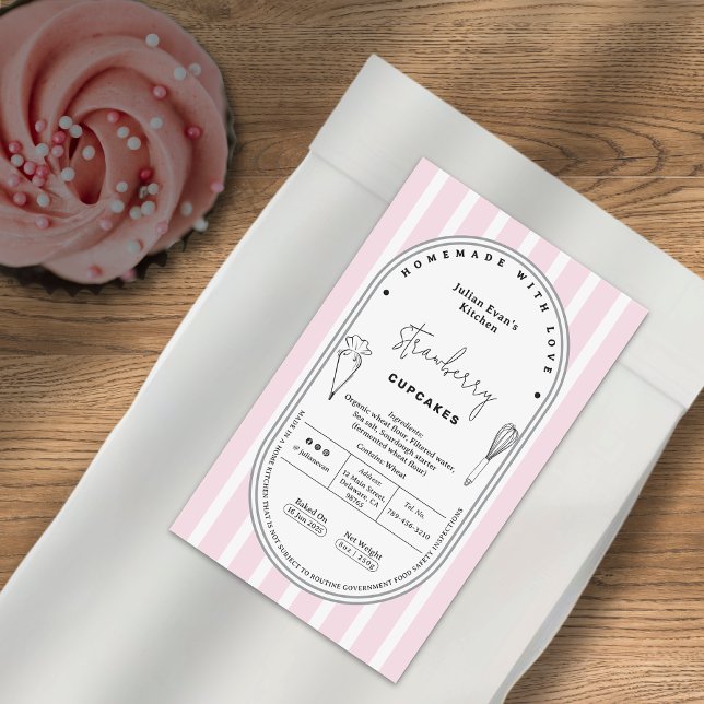 Etiqueta de Lei de Algodão para Banhos-de-Algodão  (Elegant Blush Pink Stripe Bakery Cottage Law Label )