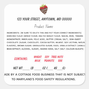 Etiqueta de Lei de Cottage em Maryland para comida