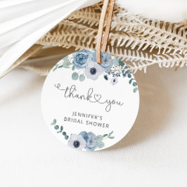 Etiqueta de lembrança de chá de noiva azul empoeir