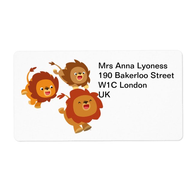 Etiqueta de Leões de Cartoon Feliz Trio (Frente)