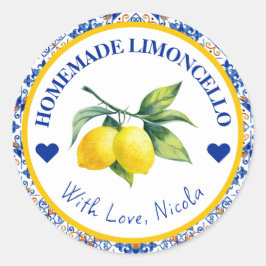 Etiqueta de Limoncello Caseiro Azulejo Limão Azul
