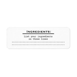 Etiqueta de Lista de Ingredientes da Cozinha de Co