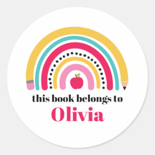 Etiqueta de Livro Personalizada Arco-íris Escolar