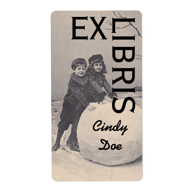 Etiqueta de Livro Vitoriano EX LIBRIS Snowman (Frente)