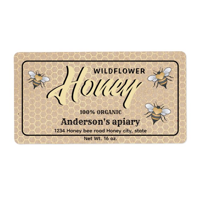 Etiqueta de mel das abelhas modernas Elegante (Frente)